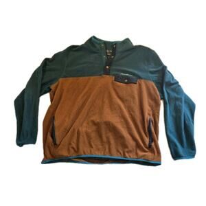 Eddie Bauer Sweater Mens 2XL Green/Brown Fleece 1/4 Snap Pullover Lined Pockets